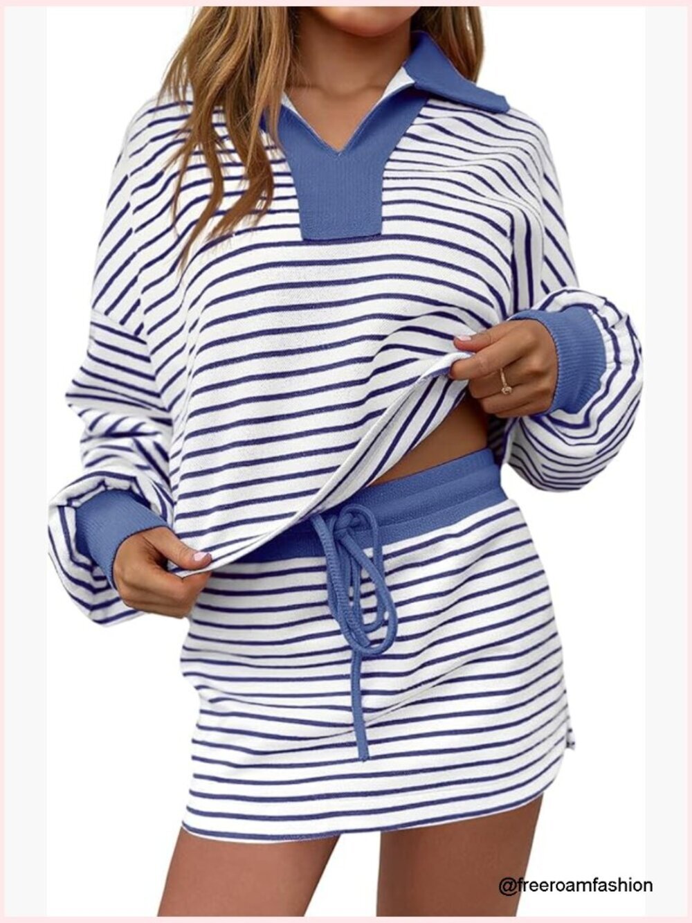 Striped 2 Piece Skirt Set Long Sleeve Skort Workout Lounge
